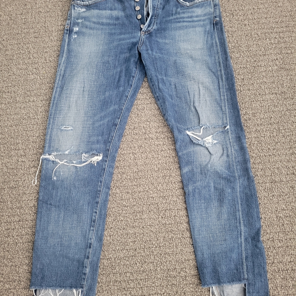 Citizens Of Humanity Blue Distressed Straight Leg Jeans